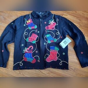 WITH TAGS Vintage Christmas SWEATER Women Sz Medium STOCKINGS Studio (Bag E)